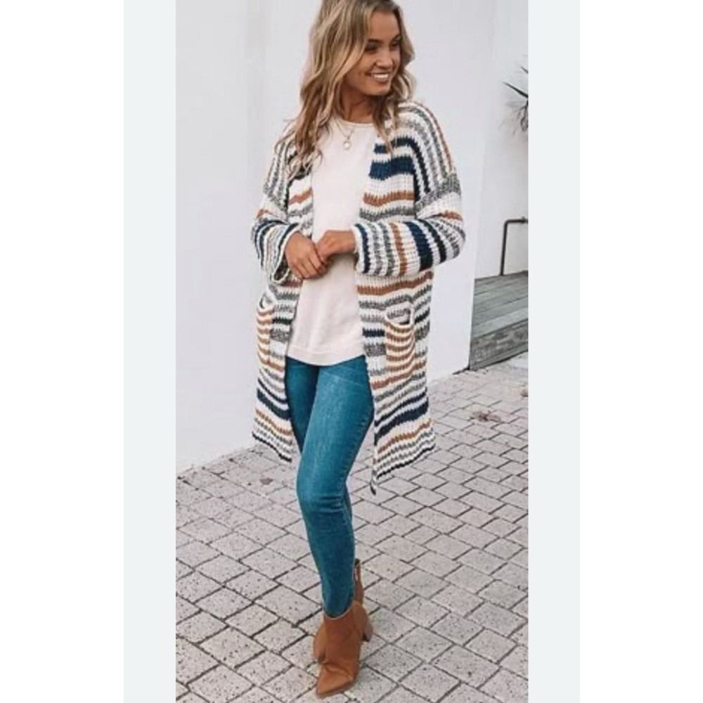 Women's Unbranded Striped Cardigan M White Navy